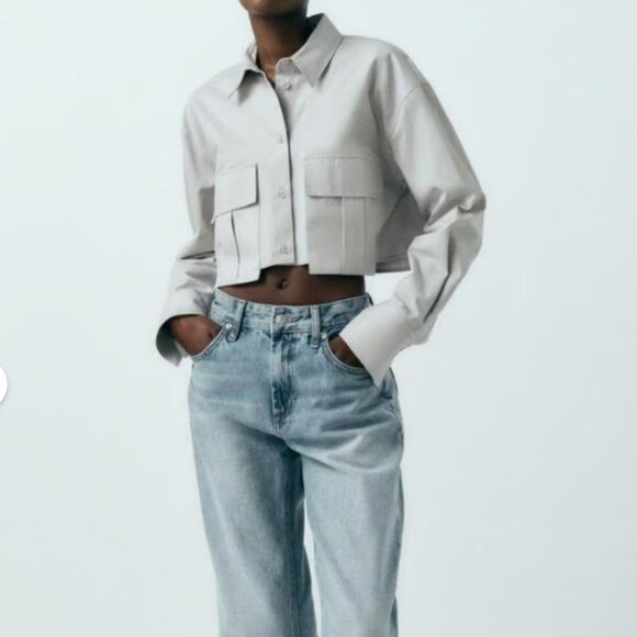 Zara Gray Button Down Shirt - Picture 3 of 7